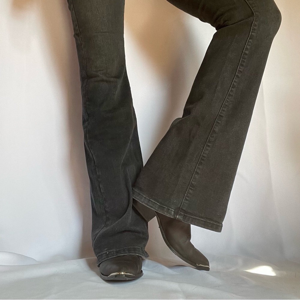 Black cowboy ankle boots with steel tip toe